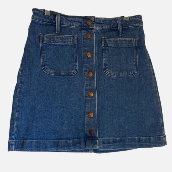 Madewell Denim Mini Skirt Retro Pocket Button Front Stretch Sz 28 - Picture 2 of 7